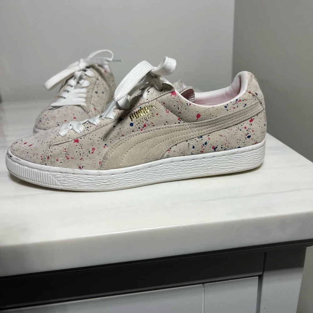 Puma Men's Natural Paint Splatter Sneakers‎ Suede Classic Allo Gray Size 8.5
